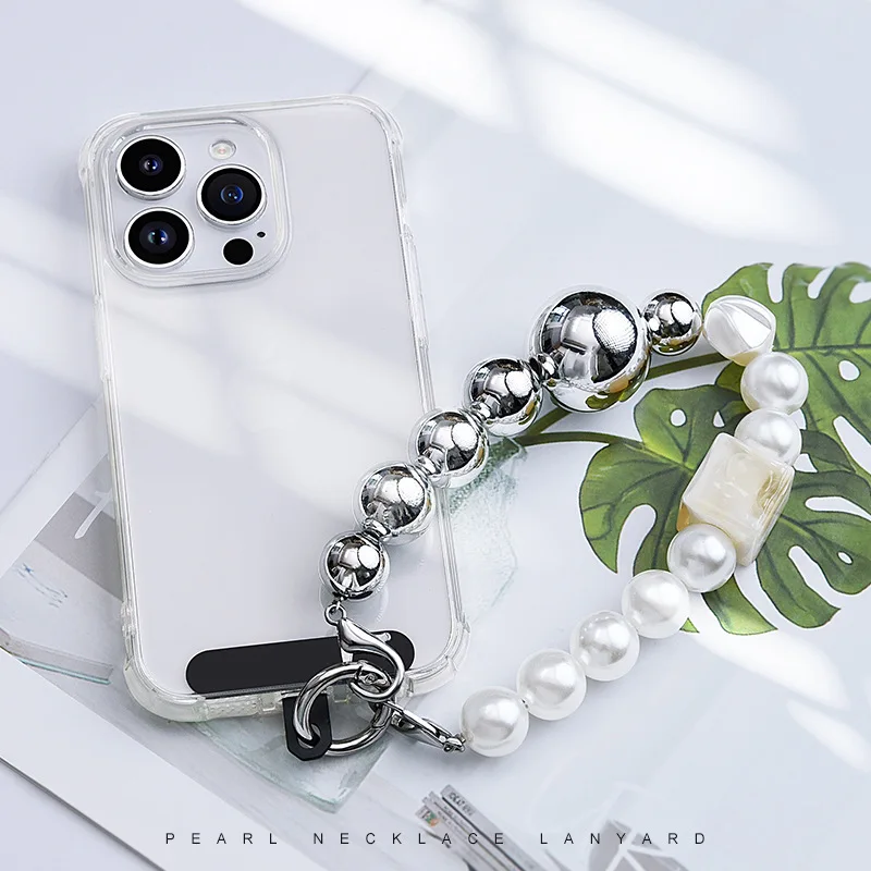 

Mobile phone chain lanyard wrist rope back clip piece pearl chain short phone case lanyard mobile phone chain