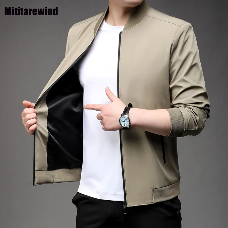 

2024 New Man Jackets 5XL Spring and Autumn Office Causal Jacket Stand Collar Zipper Khaki Jacket Simple Middle-aged Male Coats