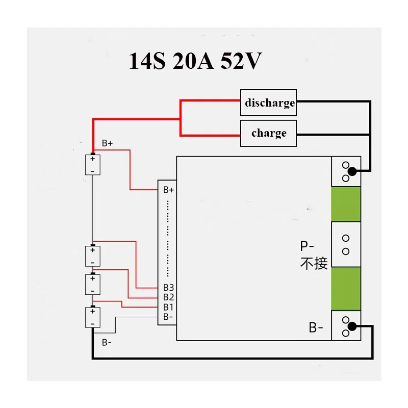 3.7V BMS 14S 20A 52V Lithium Li-ion 18650 Battery Packs Balancer Charge Board Common Port Short Circuit Protection for Escooter