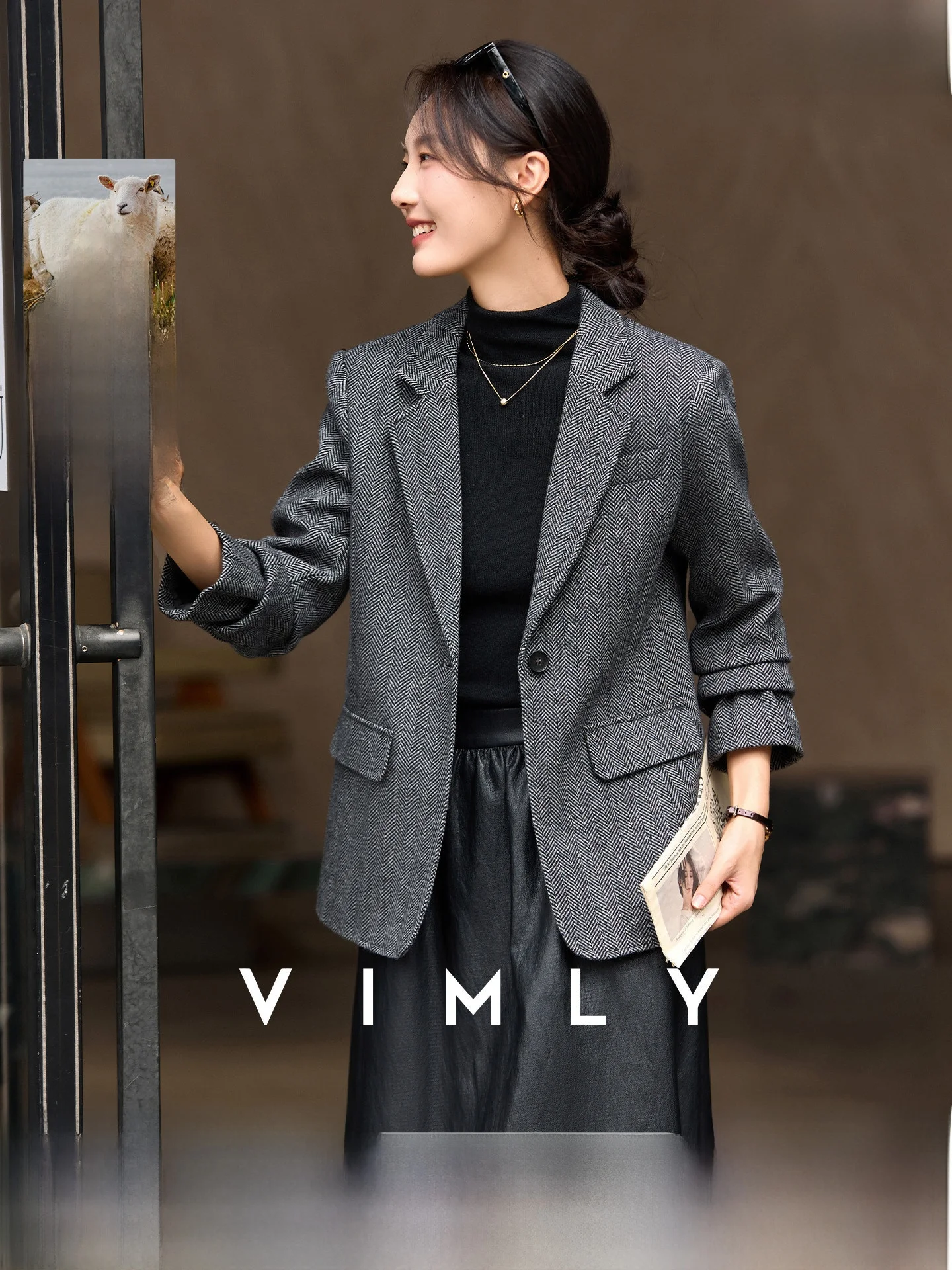 

Women's Woolen Suit Jaet Waist-Cinching Slimming ort Sle Winter New Faion Flip Collar Coat Regular Sve Long