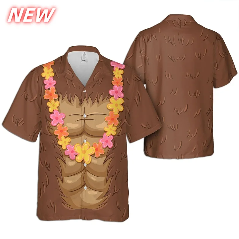 

Belly Gorilla Pattern Hawaiian Shirt For Men Flowers Leaves 3D Print Beach Shirts Casual Aloha Shirts Short Sleeve Blouses Tops