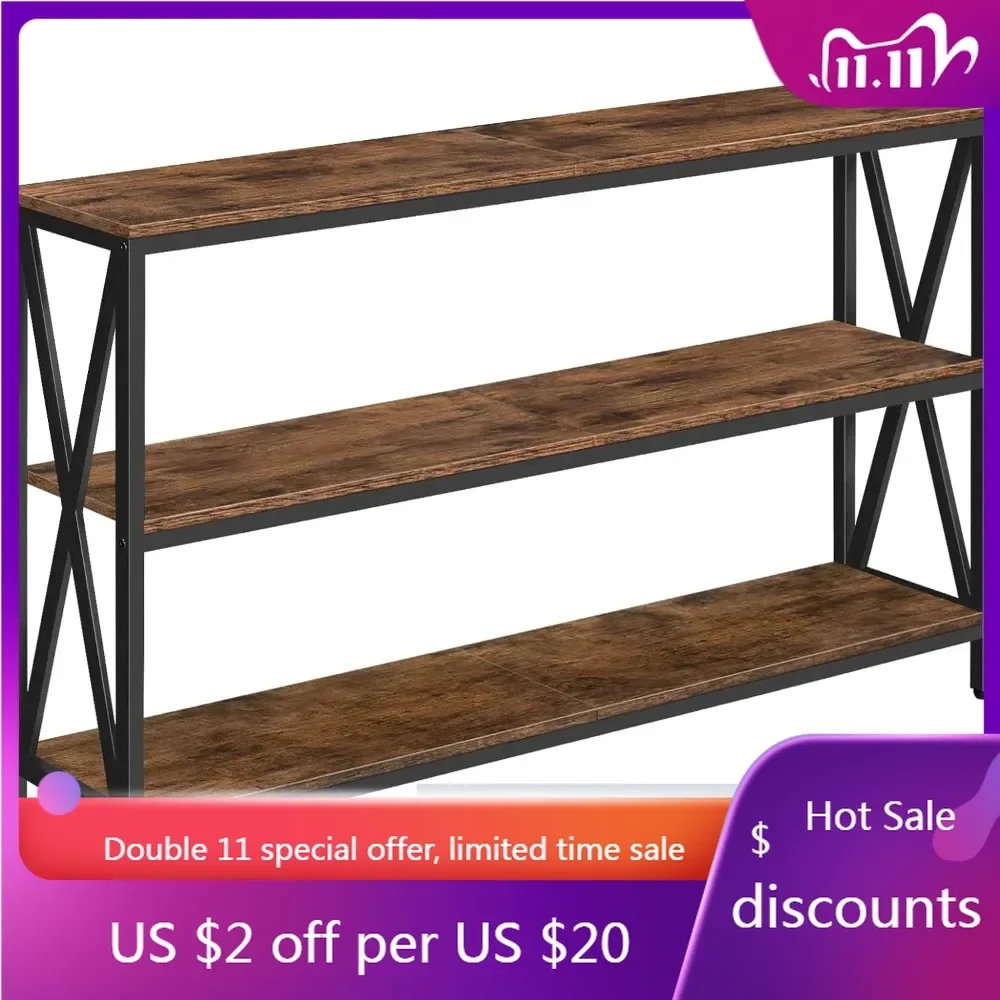 

55" Sofa Table, Industrial Console Table, 3-Tier Narrow Side Table with Open Shelves, Foyer Table for Entryway, Hallway, Kitchen