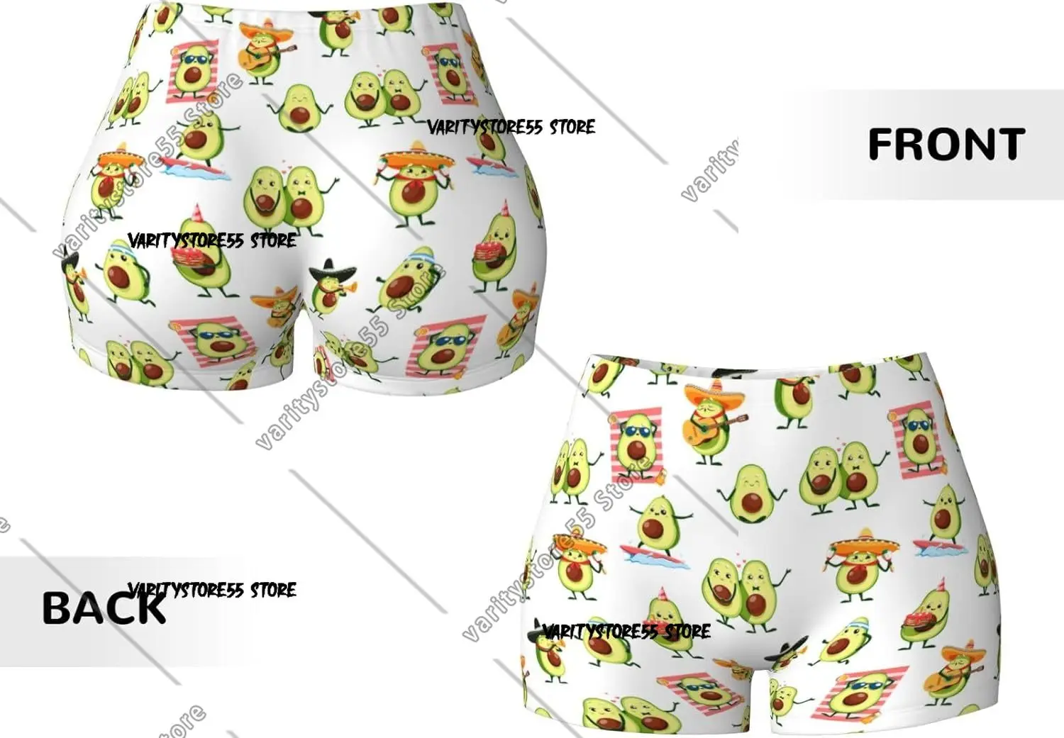 Kawaii Mexican Avocado Print Workout Shorts for Women Seamless Soft Smooth Gym Yoga Scrunch Active Shorts