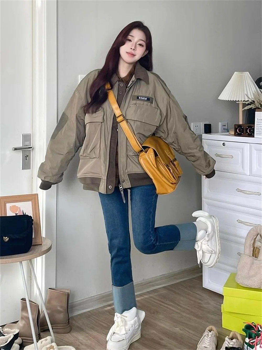 

Fashion trend hiphop coat men and women the same all-matching cargo jacket zipper lapel casual shirt autumn