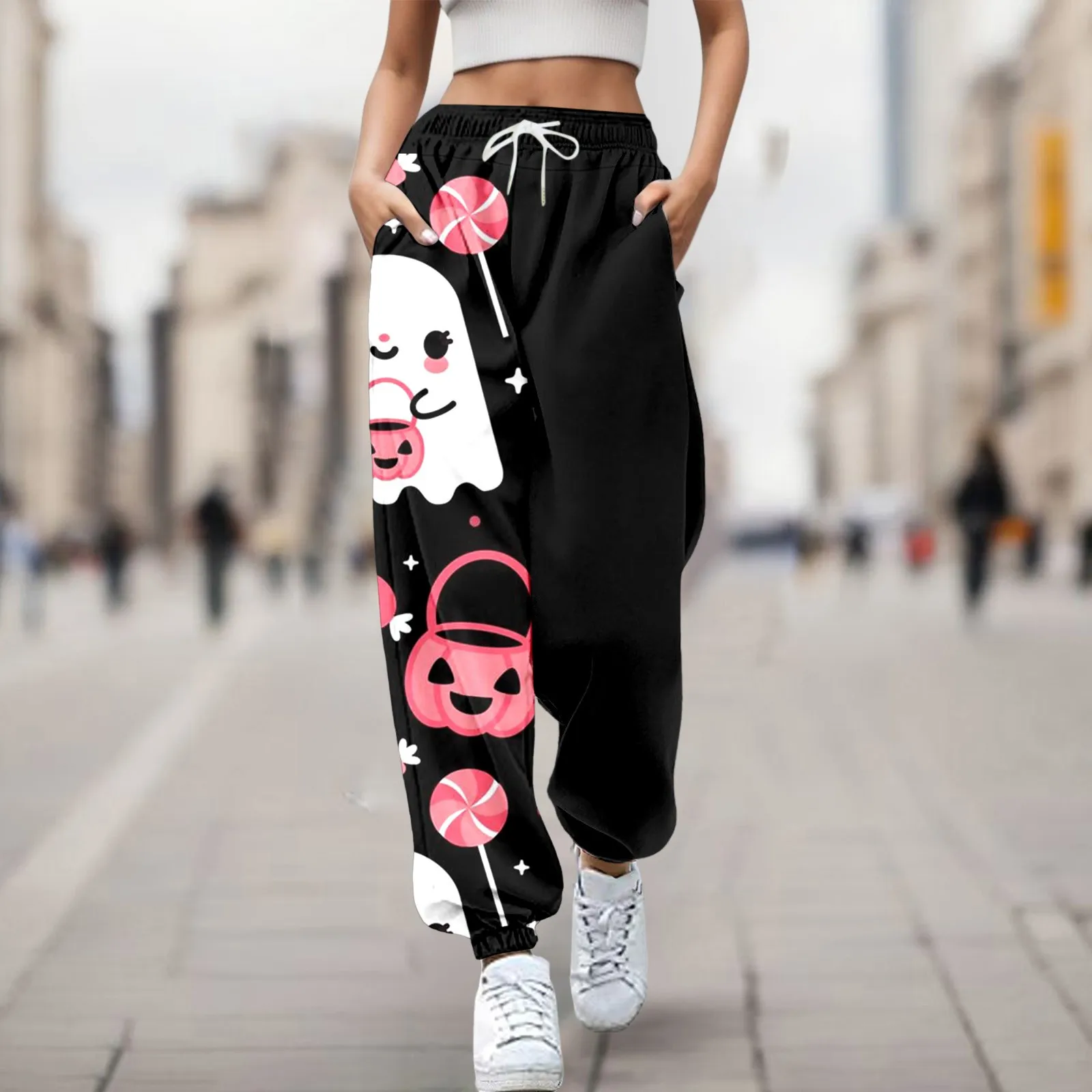 Pants For Women Work Casual Fashion Trousers Pumpkin Halloween Print Bottom Sweatpants Pockets Sporty Gym Athletic Jogger Pants