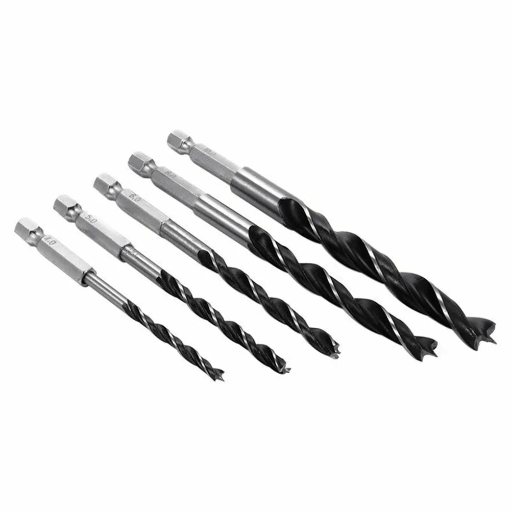 For Woodworking Drilling Drill Bits Three-pointed /10mm /6mm 4mm 5 Piece Set Hex Shank Three Point Woodworking Drill