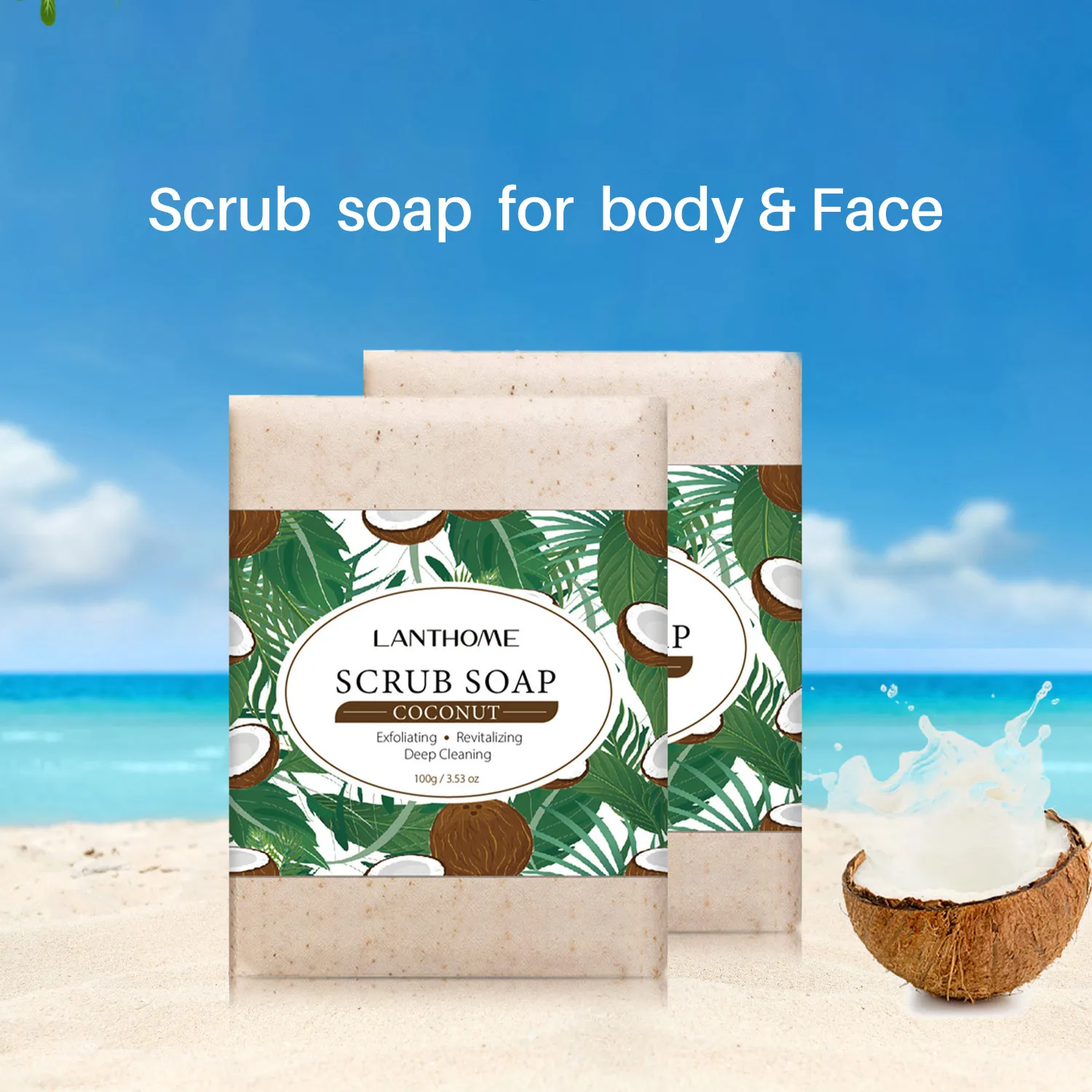 Coconut Oil Scrub Soap Exfoliating Skin Whitening Shrink Pores Anti Acne Revitalizing Deep Cleaning Handmade Rich Foam Body Bath