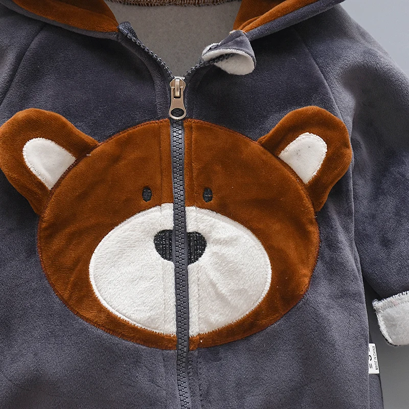 Kinder Mädchen Fleece-Gefütterter Plüsch-Teddybär-Hoodie Bärenpfoten-Hosenanzug Kinder Warmer Winteranzug 80-120 – Detail 5