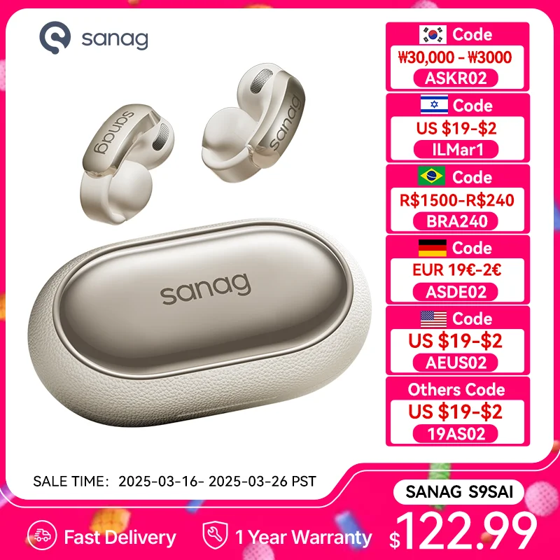 Sanag S9S AI Ear Clip Headset OWS Earphone Bluetooth 5.4 AI Voice Translation Wireless Headphone IPX4 Earbuds 7 Hours Playback