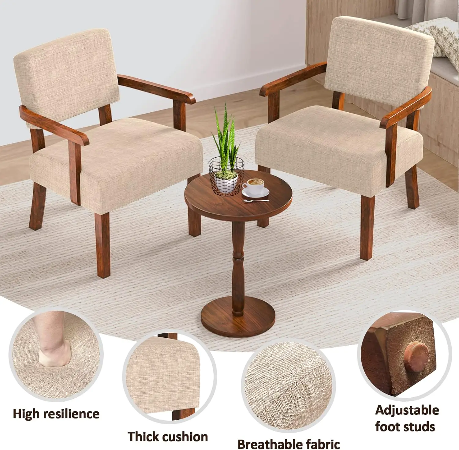 Sillas de salón con asiento y reposabrazos suaves para sala de estar, dormitorio, lectura, espera (Beige) (AC01)