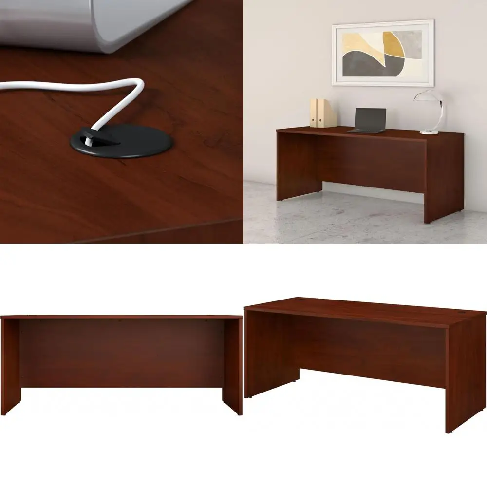 

72W Cherry Wood Computer Desk with Cable Management and Stylish Panel for Home and Corporate Offices