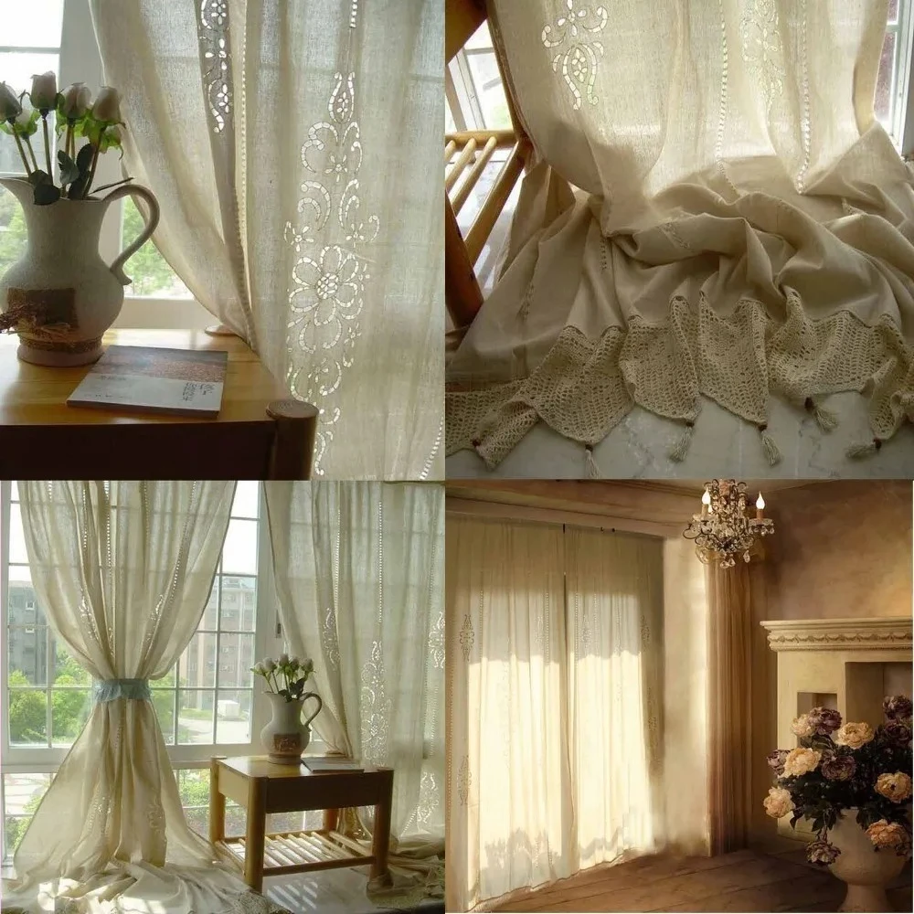 Handmade Lace Flower Curtain Solid Color Kitchen Curtain Blinds Shower Curtain for Decor