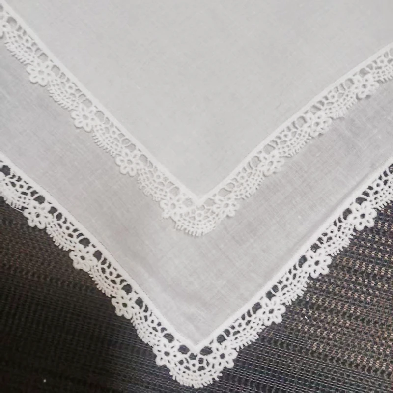 Set of 12 Fashion Ladies Handkerchiefs White Cotton Lace Weddding Bridal Handkerchief For Mother of Bride weddings Gifts 30*30CM
