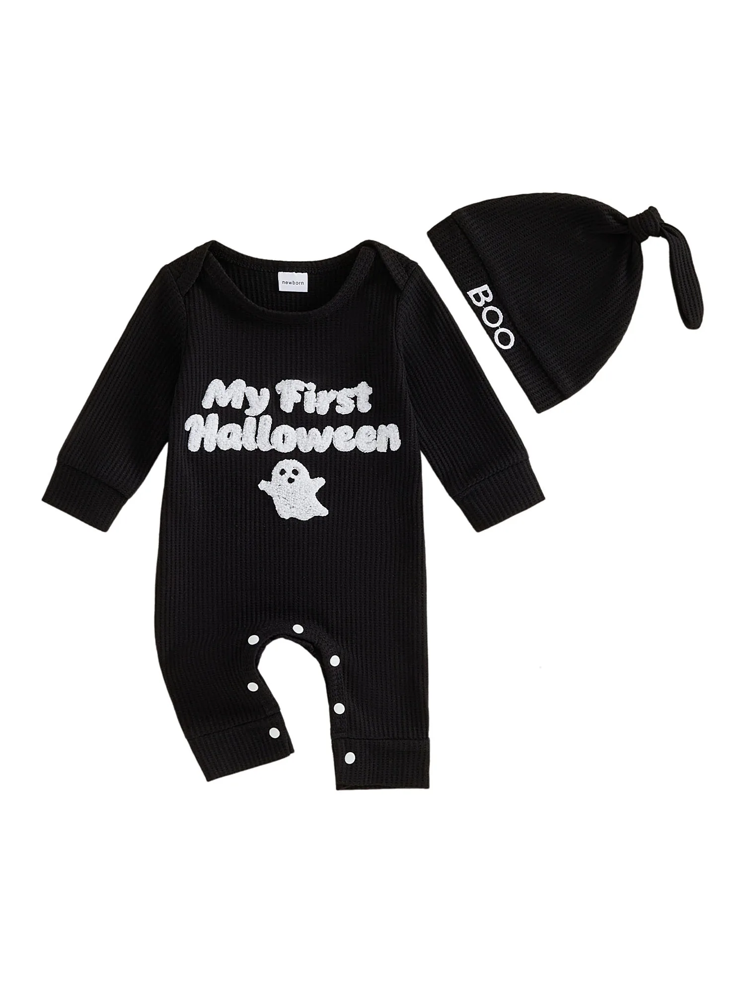 Sleeve Letter Hat Set Sleeve Sleeve Letter Embroidery Embroidery Baby Halloween Jumpsuit Set Lightweight