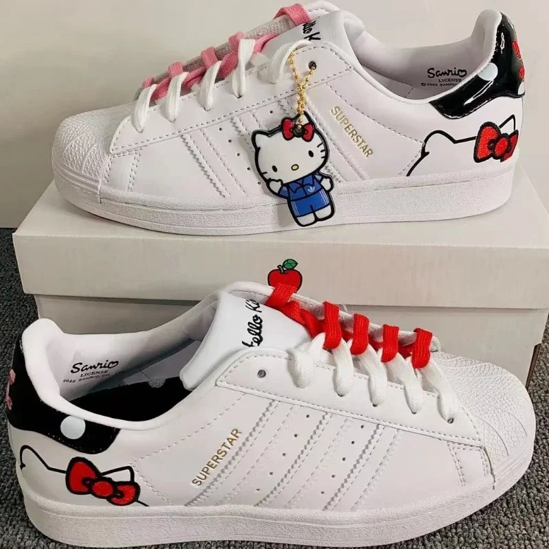 Sanrio Shell head genuine leather Hello kitty co-branded small white shoes girls low-cut sneakers new sports shoes flat shoes