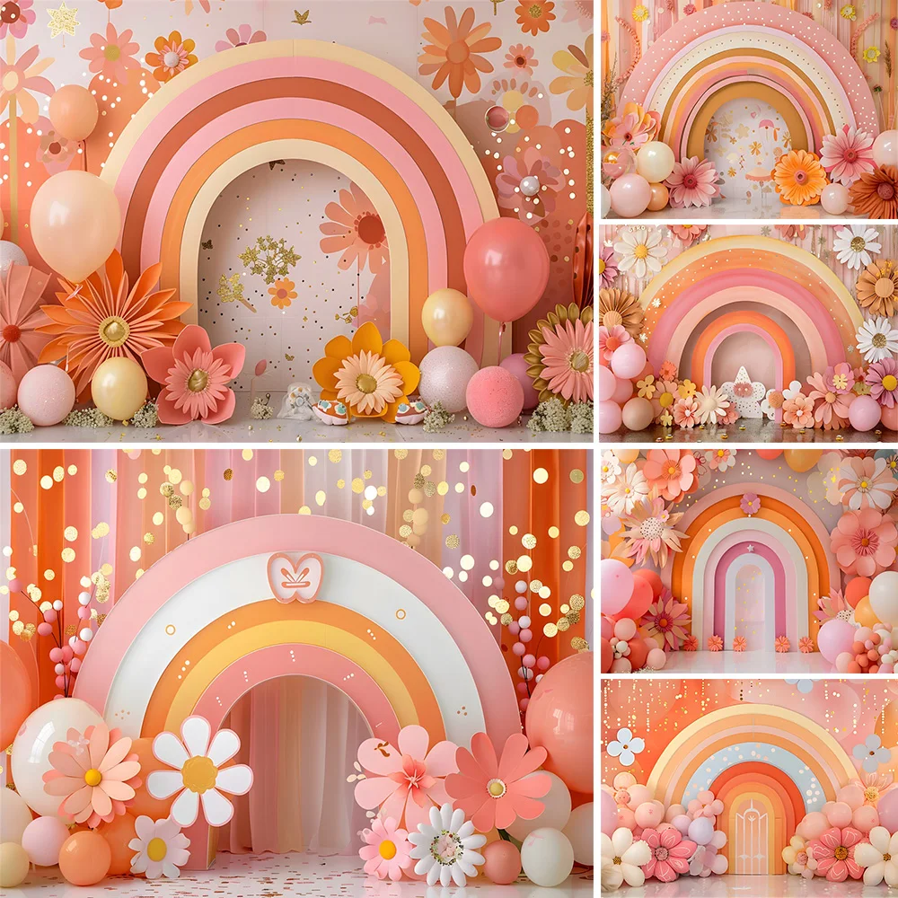 Mocsicka Boho Rainbow Background Photography Daisy Girl Birthday Party Baby Show Backdrop Banner Kid Cake Smash Photo Studio