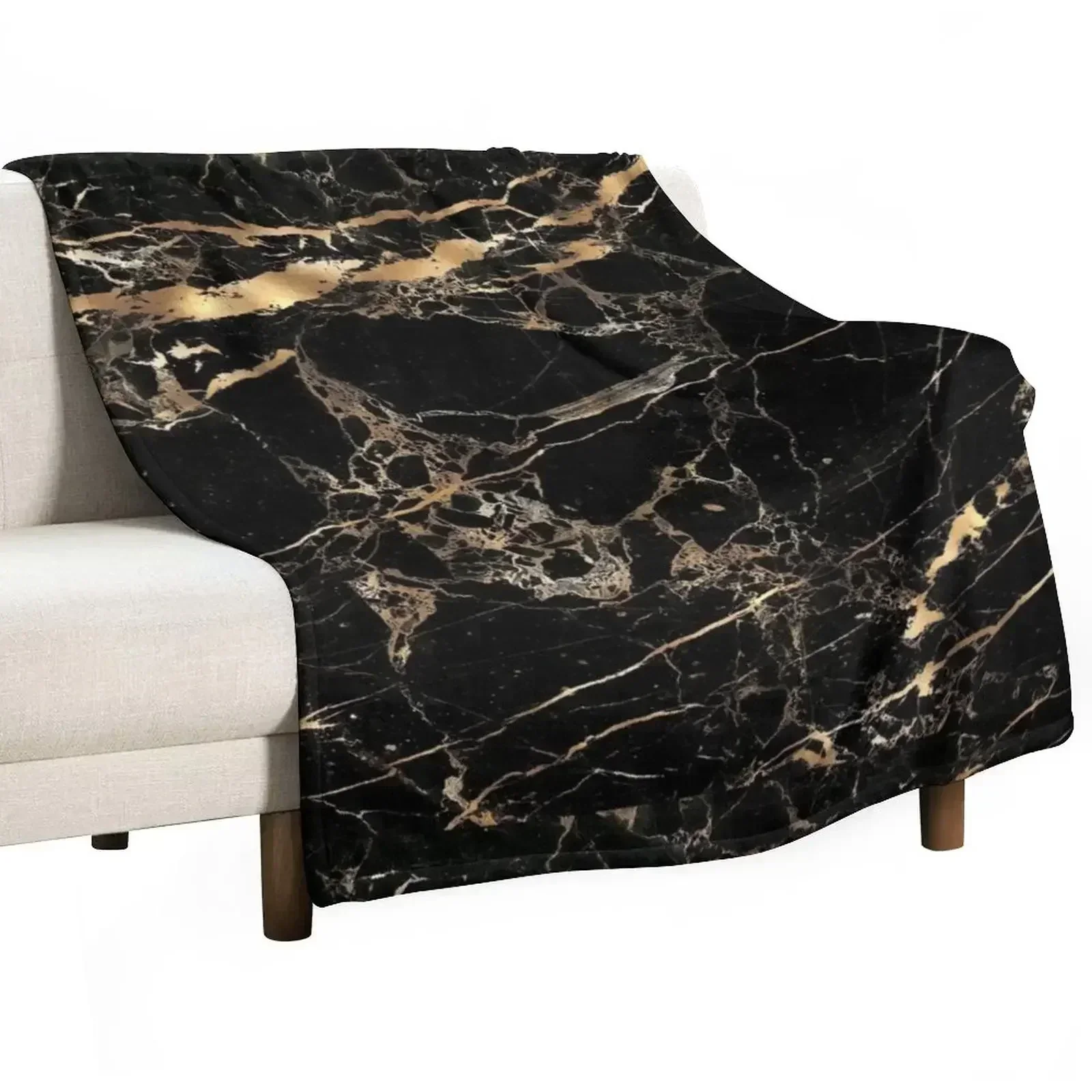 

Black Marble Gold Veins Throw Blanket Reusable Durable Soft Blanket for All Seasons
