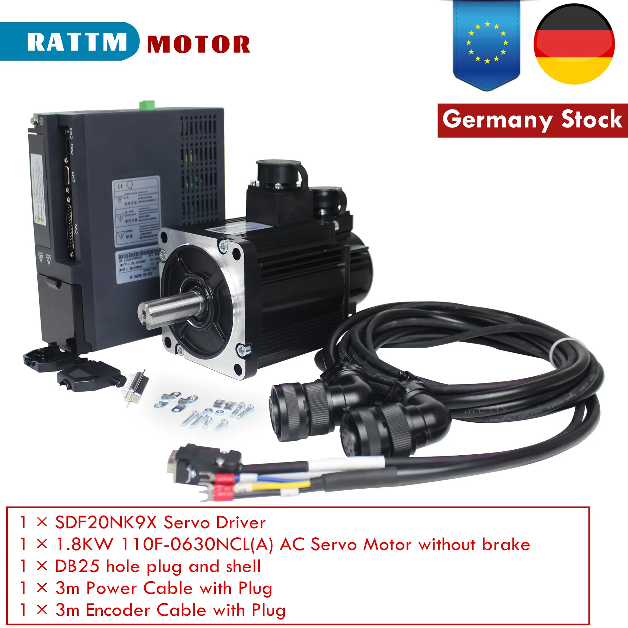 【In EU】CNC 1.8KW AC Servo Motor Driver Kit 3000rpm,Servo Controller System,220V 1800W 5.73Nm Servo Drive CNC Kit 17-bit Encoder