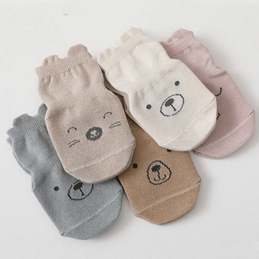 

5Pairs Kawaii Bear Ears Baby Cotton Socks Non-slip Autumn Spring Cartoon Socks Cute Breathable Toddle Step Socks Autumn