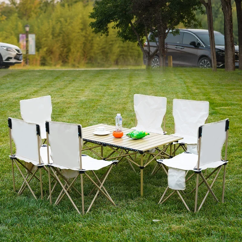 Outdoor Folding Table Stall Table Metal Picnic Self-driving Camping Table and Chair Set Folding and Chair Set