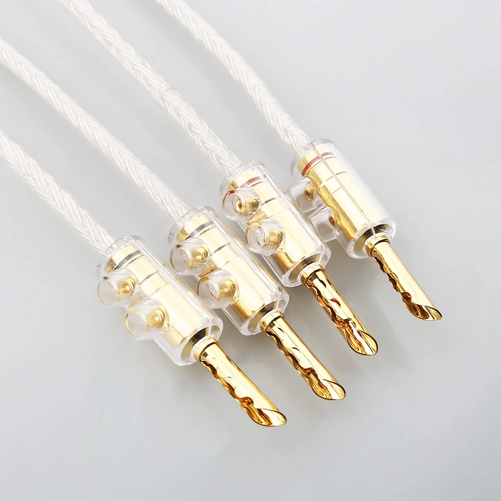 4PCS Audiophile OCC Silver Plated Speaker Bridge Jumper Cables, 24K Gold-Plated Banana Y Spade HiFi Audio Cables