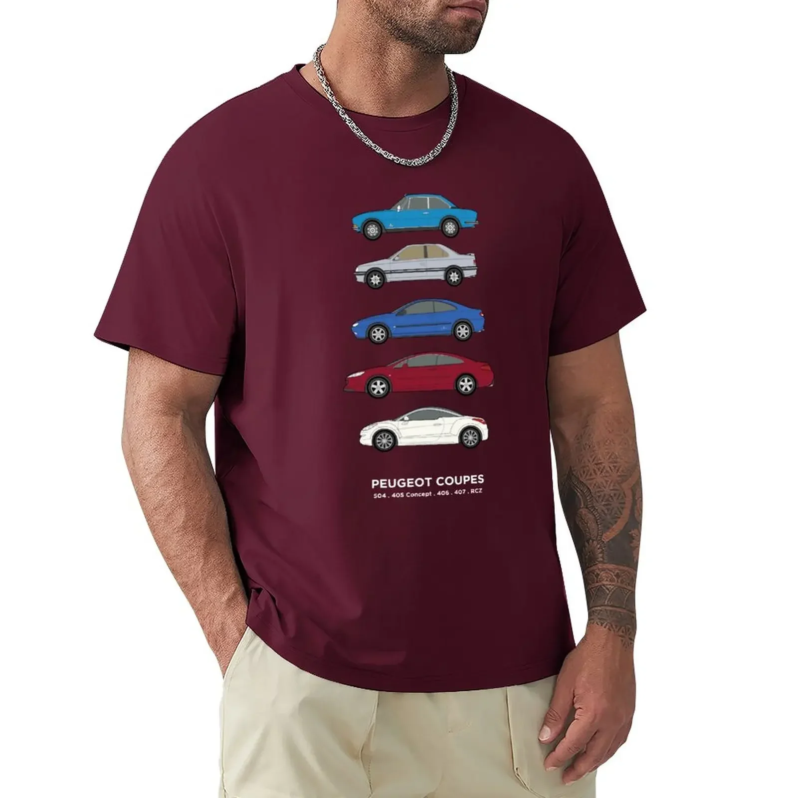 funny t shirts t shirts men Peu geot coupes classic car collection 504, 405 concept, 406, 407, RCZ T-Shirt heavyweight hot sale image 2