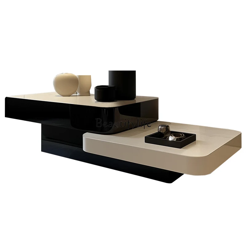 

Black and white coffee table high and low combination special-shaped household rock slab Italian minimalist modern creative