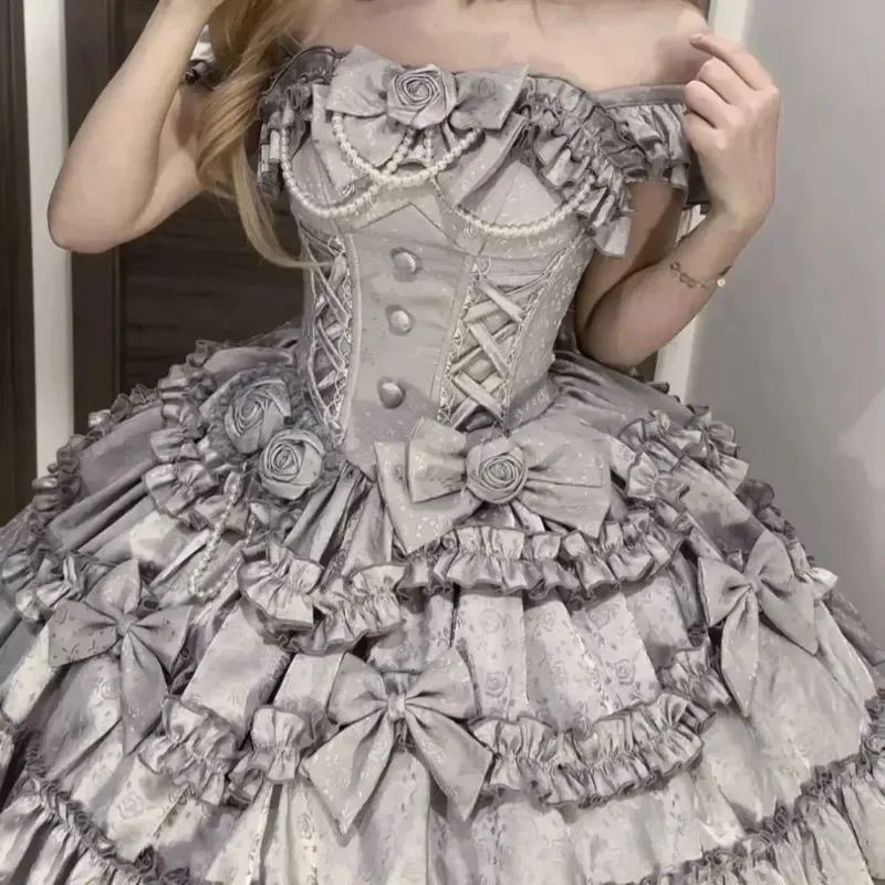 فساتين MAGOGO أنيقة على شكل فيونكة على شكل زهرة للنساء Y2K JSK لوليتا Kawaii بفيونكة زائدة حلوة مكشكشة ضيقة بدون أكمام فساتين أميرات صغيرة #4