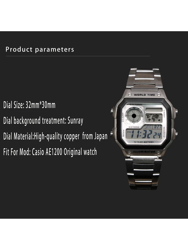 لـ Casio AE-1200 قرص 3299 تعديل الحركة الرئيسية المعدنية نمط الشمس حرفي دائرة صغيرة ملصق تغيير لون الفيلم #4