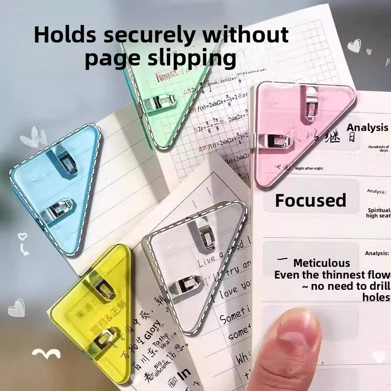Multicolor Triangle Corner Paper Clips No Punching Page Holders, Reusable Anti-slip Binder Clips for Student Office School