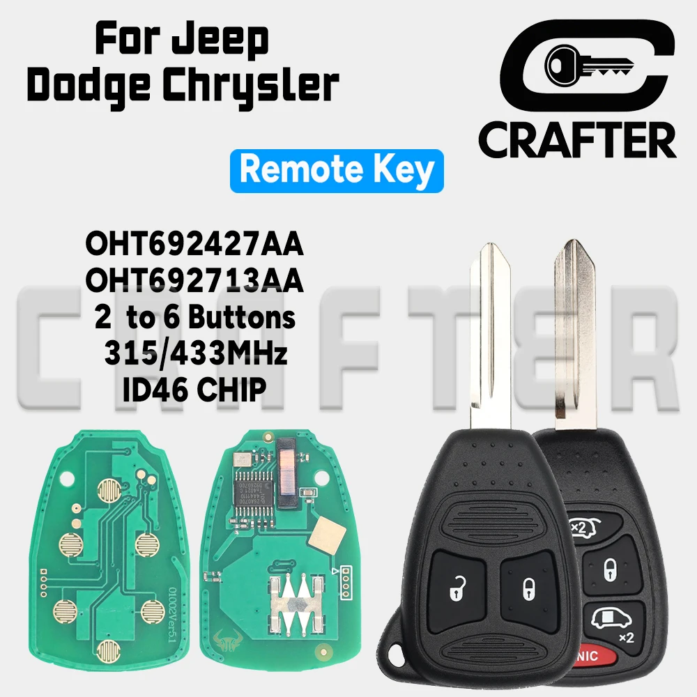 

Key Crafters OHT692427AA/OHT692713AA 315/433Mhz 7941 Car Remote Key For Chrysler Jeep Wrangler Grand Cherokee Dodge 2 to 6 Butt.