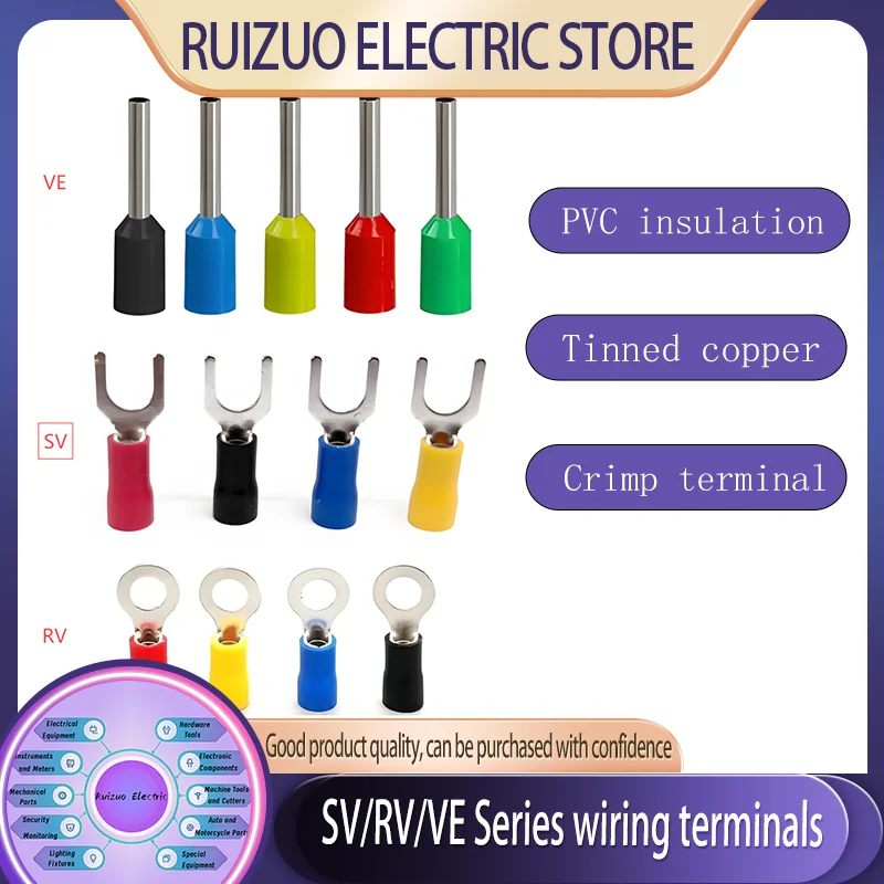 50 unids/lote SV/RV/VE serie PVC aislado prensado en frío terminales de cableado de cobre manguitos de Cable eléctrico