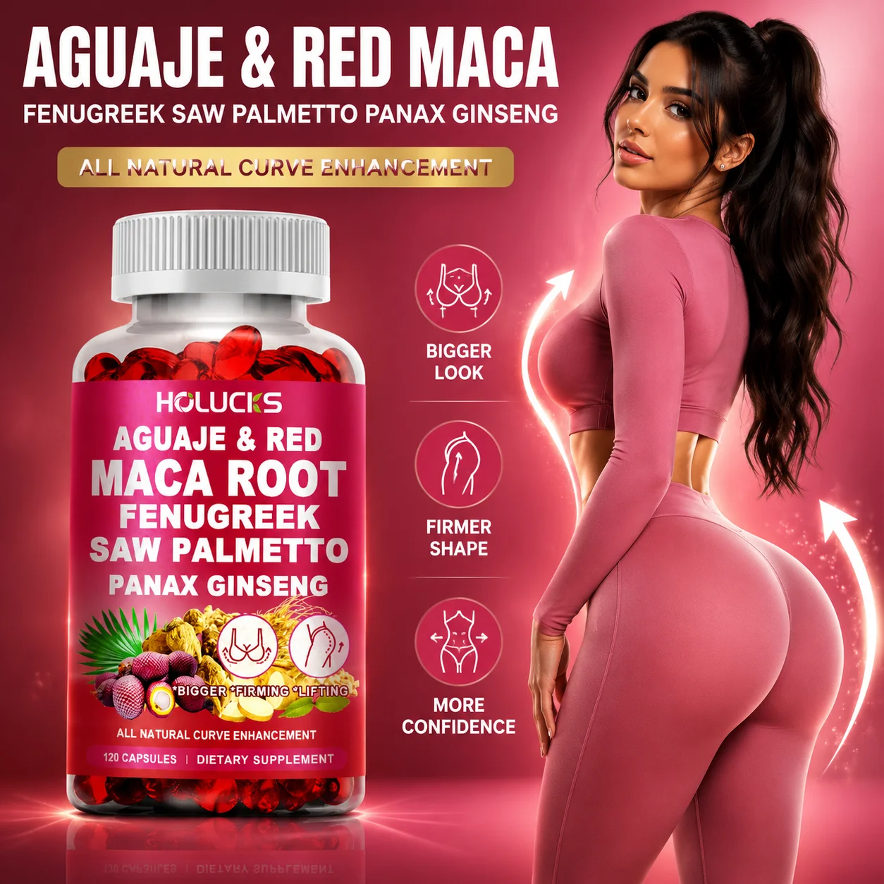 Advanced Aguaje + Fenugreek Capsules, with Maca, Saw Palmetto, Support Curve Firming, Breast Lifting, Balance Women Hormone