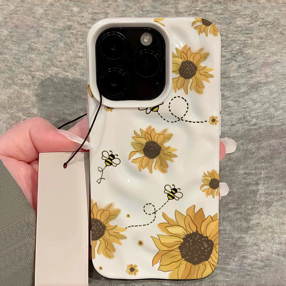 Sonnenblumen-Kunstmuster Handyhülle für iPhone 17 16 15 14 13 12 11 Pro Max 14 Plus 17Air Falten-Wellen Weiche Silikonhülle – Detail 12
