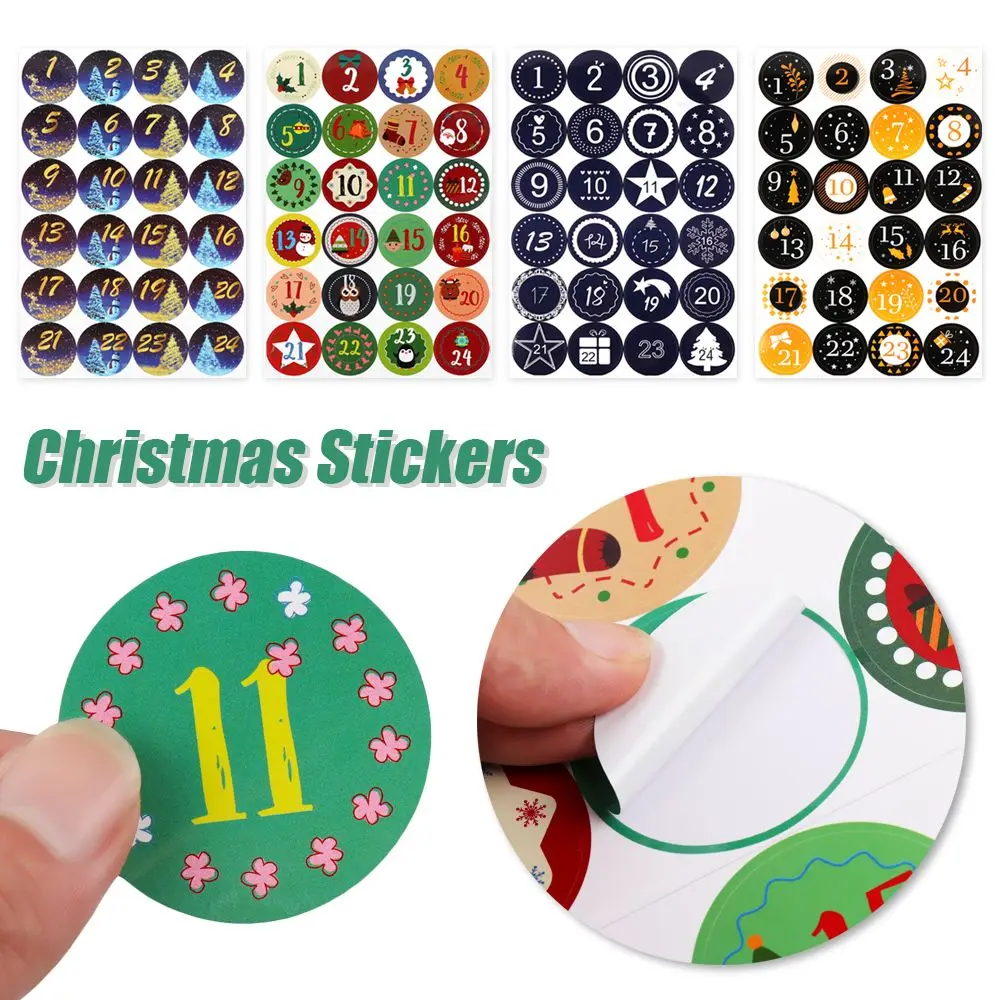 2023 DIY Merry Christmas Gift Packaging Labels Gift Stickers Advent Calendar Number Paper Stickers Multi-Function Decor Supply