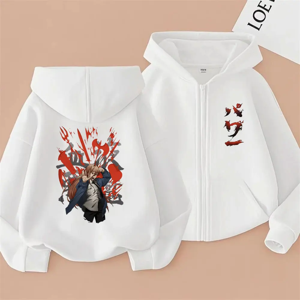 Anime Chainsaw Man Power Zipper Hoodie Cartoon Manga Graphic Print Zip Up Jackct Coat Men Women Fashion Casual Oversized Hoodies view 6