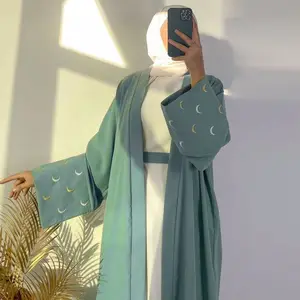 عباية عباية القمر المطرزة الجديدة للنساء المسلمات 2024 دبي المفتوحة كارديجان تركي أنيق معطف إسلامي طويل عباية محتشمة جديدة - التواريخ أفضل 10 معاطف مبيعا من تركيا - No5