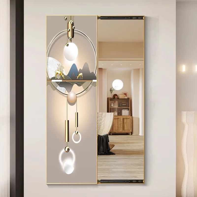 Modern light luxury hidden full-body mirror porch decorative painting sliding mirror