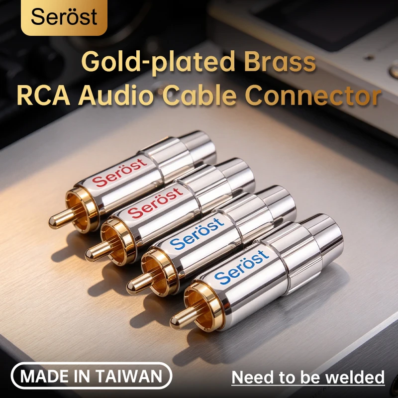 Serost HiFi Audio Cable Gold-Plated RCA Male Plug 8mm Hole Diameter DIY Welding Connector for Equipment Connection Cables