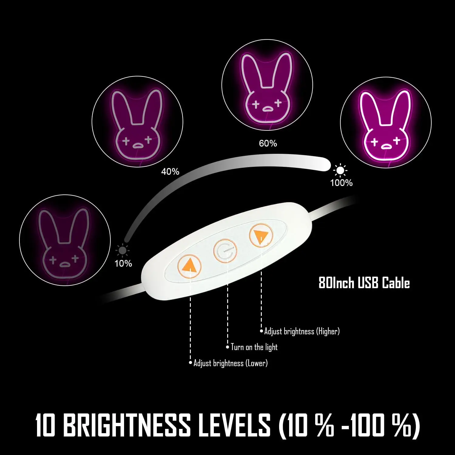 Bad Cute Bunny Neon Sign Funny Rabbit LED Light Wall Decor Merch Game Room Birthday Kid Gift Hip Hop Music Lover Bar Club Animal