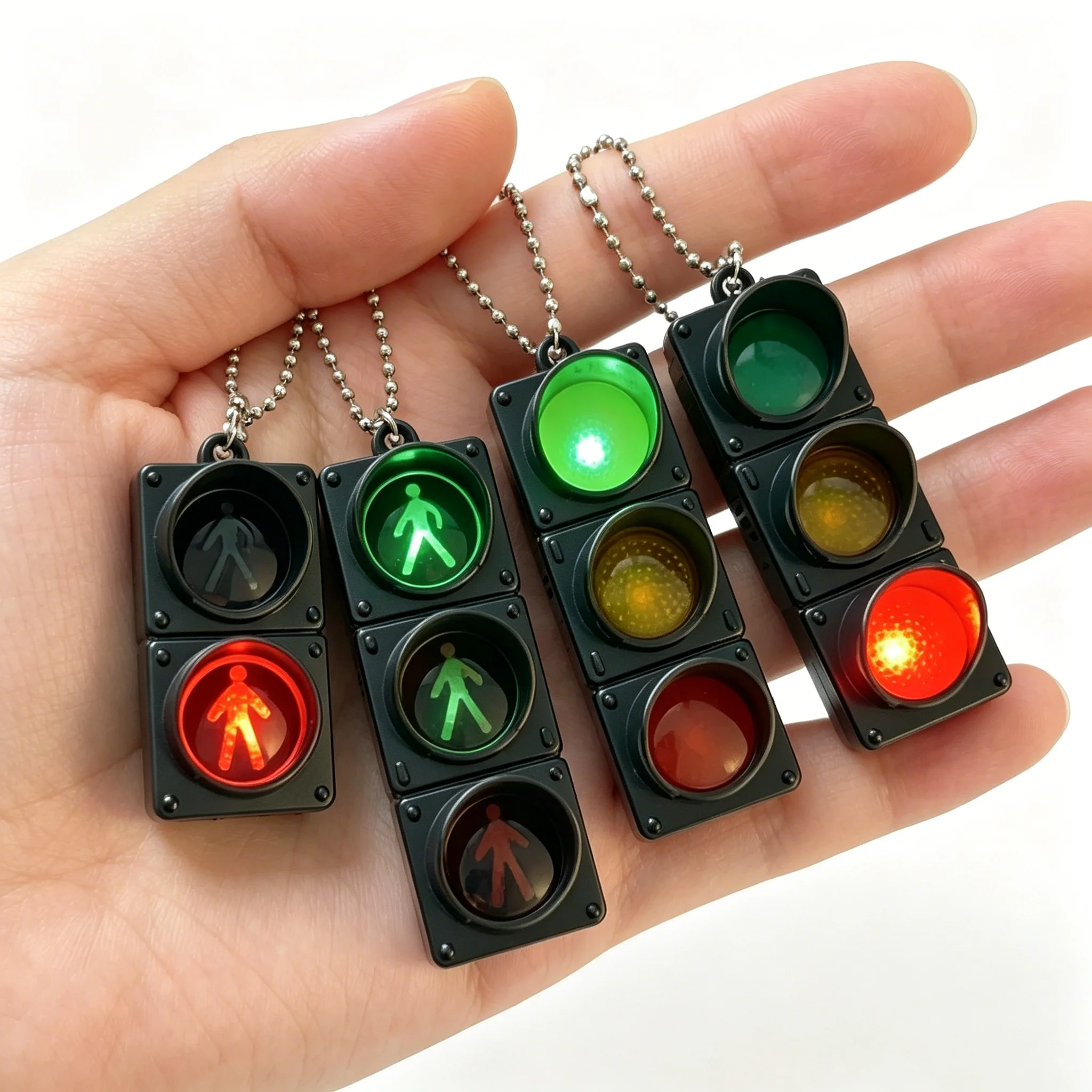 Mini LED Traffic Light Keychain Pendant Simulated Pedestrian Signal Light-Up Toy Creative Bag Charm For Kids Educational Gift