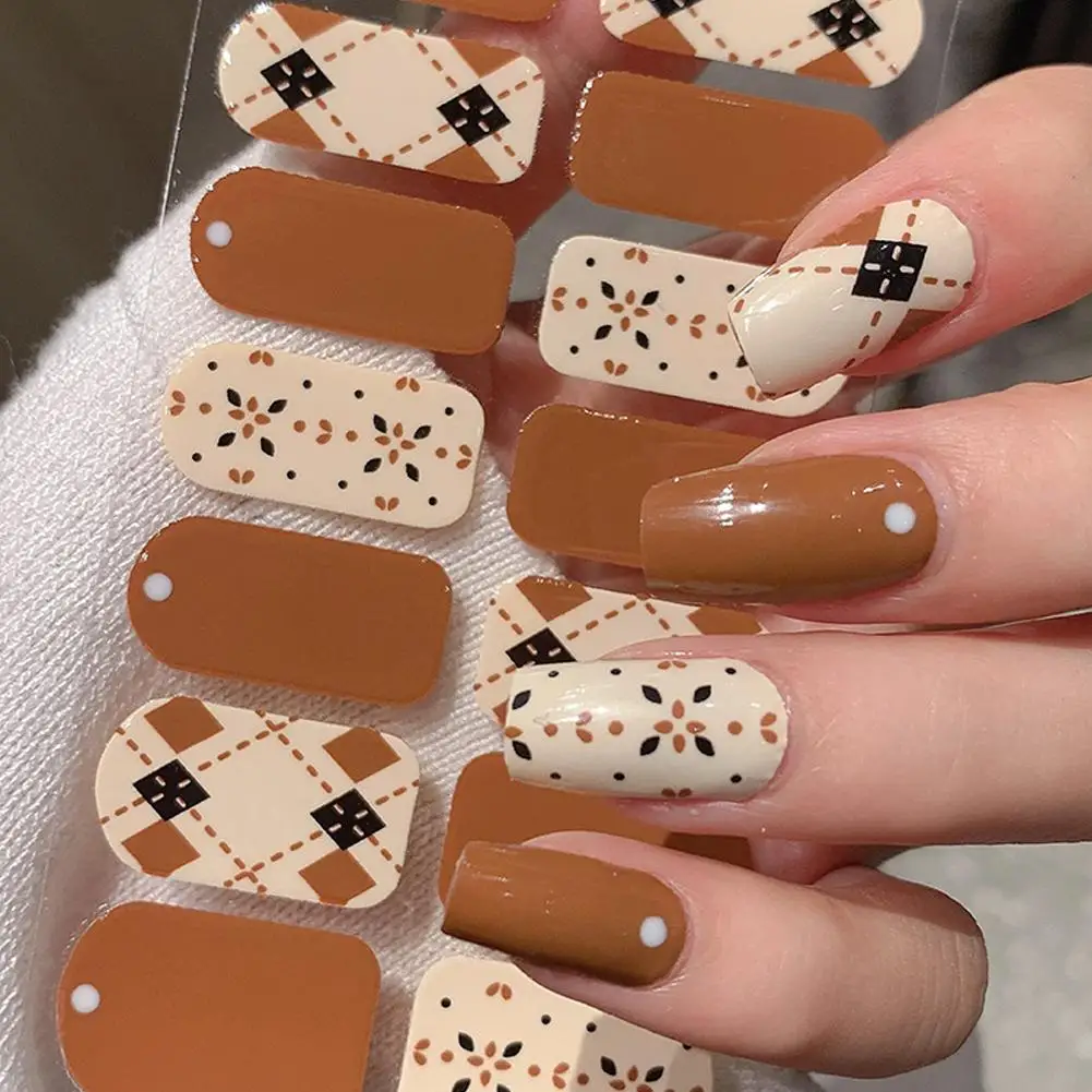 3D French Nail Care Sticker Waterproof Baking Free Gel Nail Sticker Full Nail Polish Film Omber Nail-cured Stickers