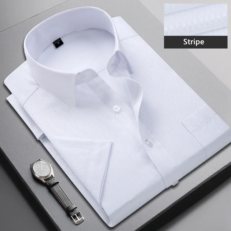 Summer New Men\'s Short-sleeved Striped Shirt Classic Business Lapel Slim Fashion Formal Work Shirt for Men Brand Clothing M-5XL