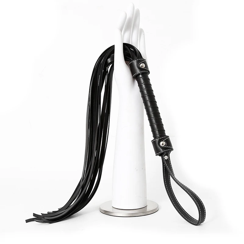 62cm Rivet Inlay Handle Black PU Leather Loose Whip Horse Whip Riding Crop Flogger Paddle Slapper Horse Training Dressage Whips