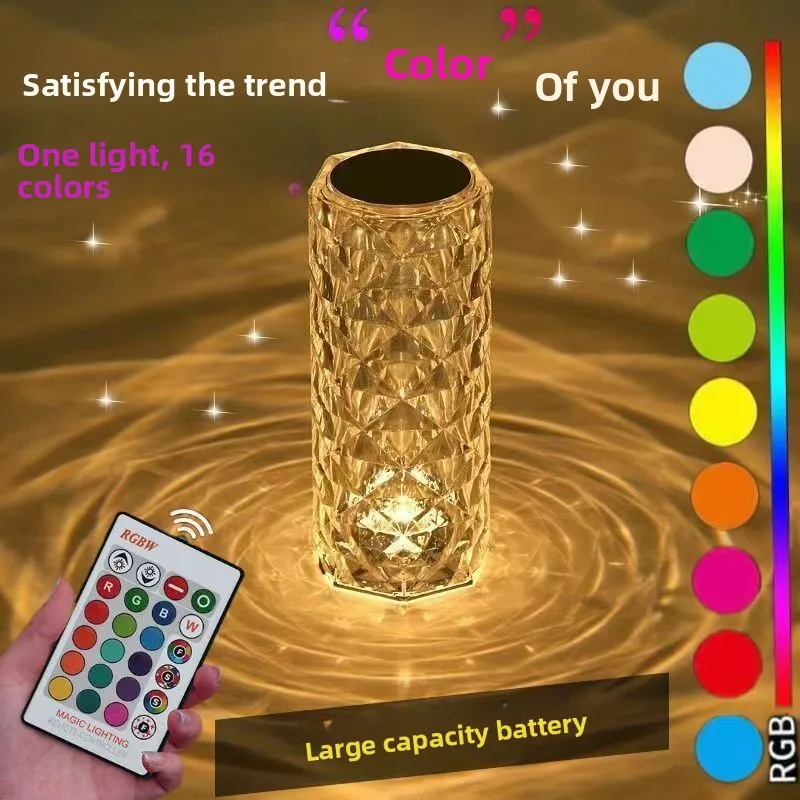 

Rose Ambient Light Internet Celebrity Shooting Touch Switch Creative Crystal Desk Lamp Romantic Tavern Night