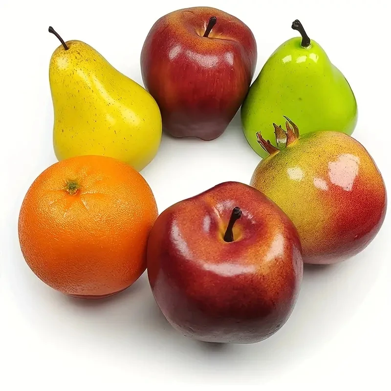 Juego de frutas artificiales realistas, 6 uds., frutas realistas para el hogar, cocina, fiesta y decoración navideña, pera falsa, naranja, Tomegra