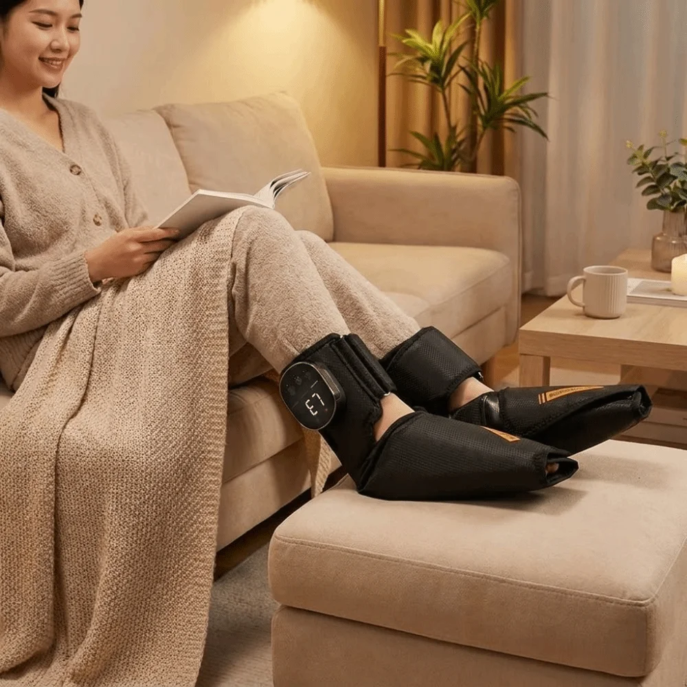 1Pair Dual-Area Airbag Electric Foot Massager Vibration Heating Function Ankle Massager Wireless Design Hot Compress