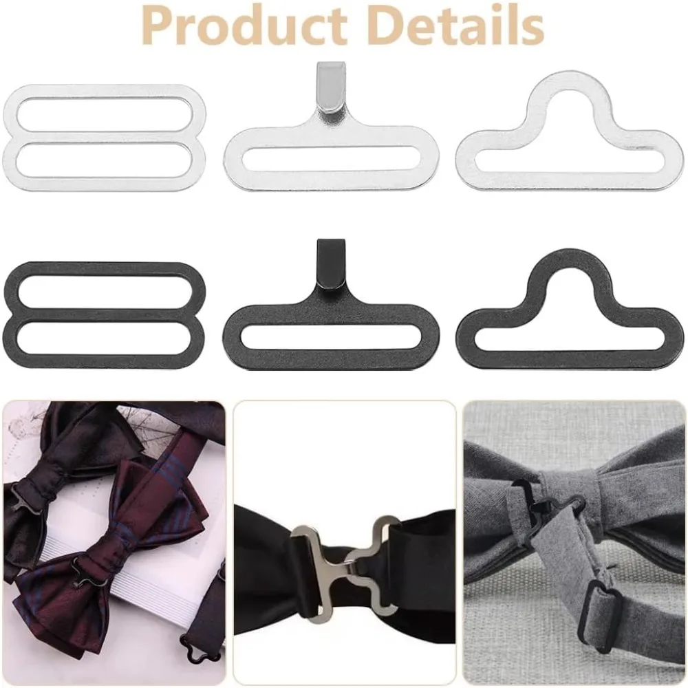 100 ชุด 2 สีปรับ Bow Tie ฮาร์ดแวร์คลิปชุดเหล็ก Hook Fastener สําหรับสายคล้องคอ,Black & Silver