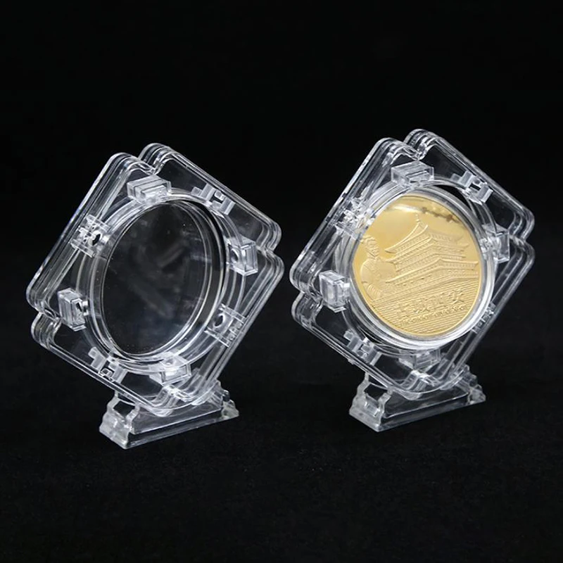 Clear Plastic Rotatable Coin Display Stand, 45mm Round  Coin Holder, Collectible Card Chuck Showcase
