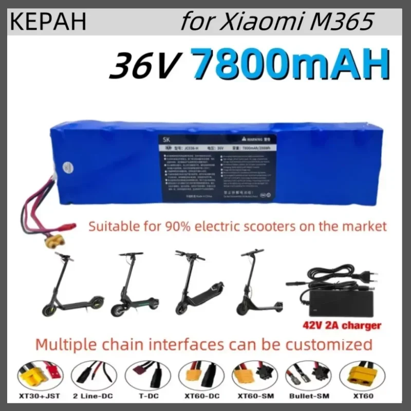 10S3P 36V 7800mAh 36V lithium battery pack 18650 lithium battery suitable for Xiaomi M365 electric scooter battery+42V charger